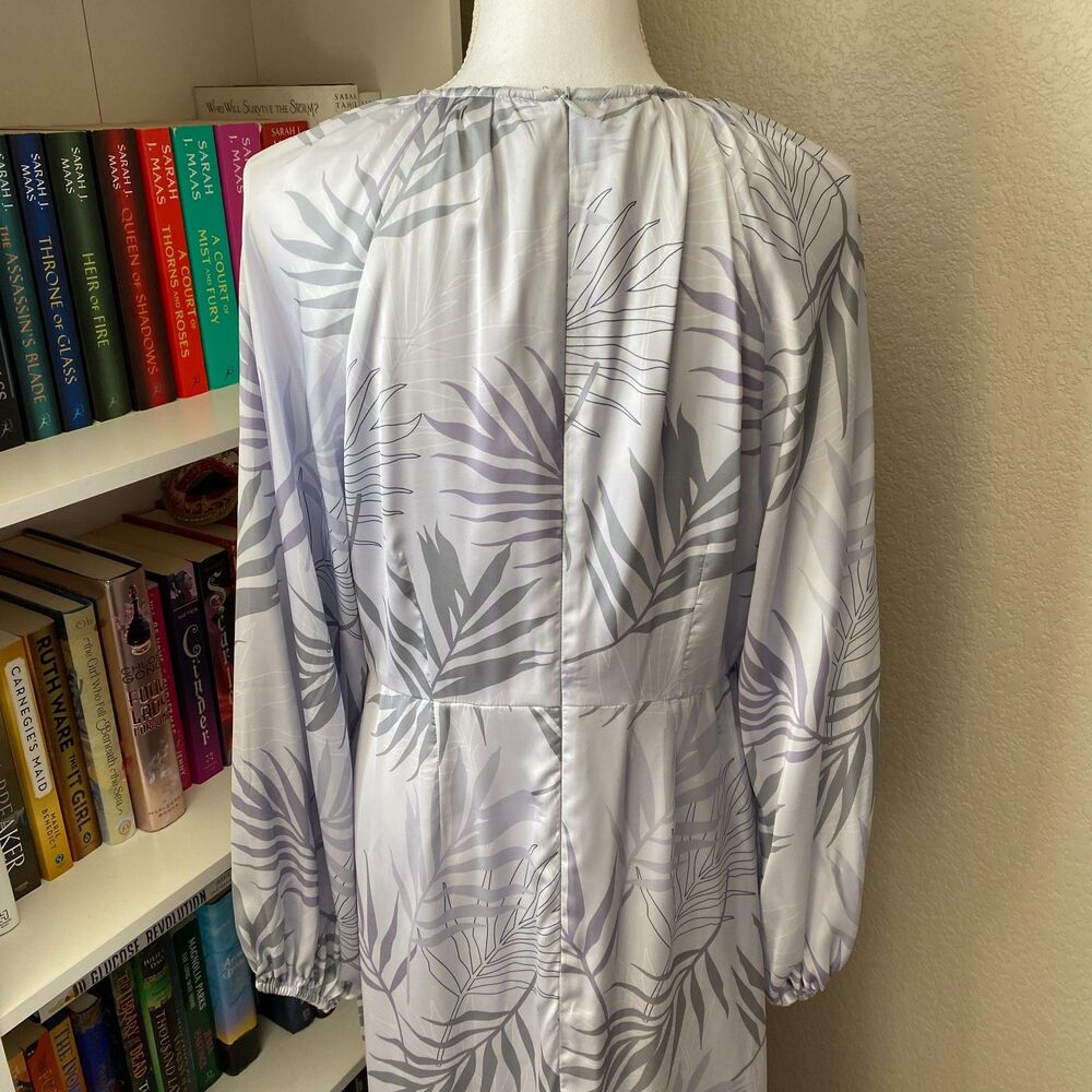 BOHME Gray Elegant Leaf Pattern Romantic Whimsical Long Sleeve Boho Maxi Dress L - Picture 8 of 12